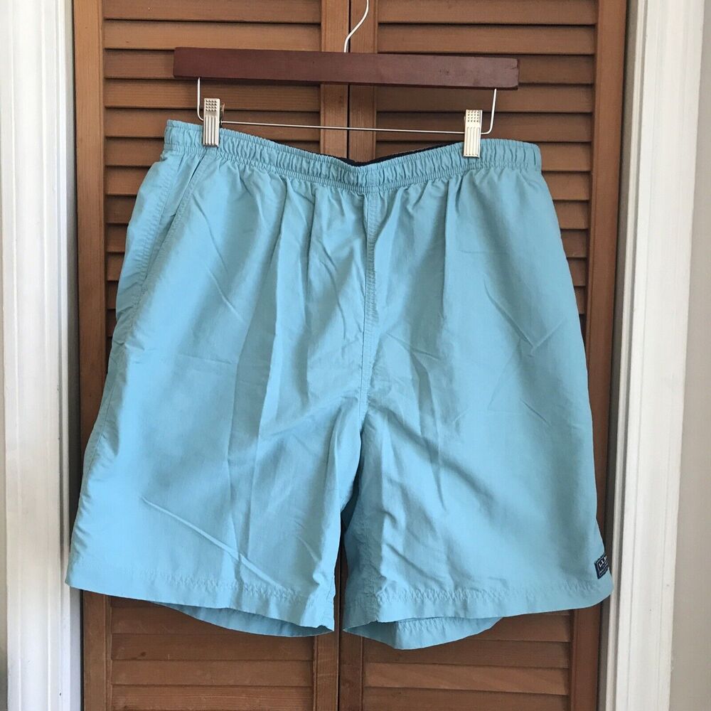 Vintage blue LL Bean Swim Trunks mesh Lined with Patch Logo Men's Size LARGE EUC